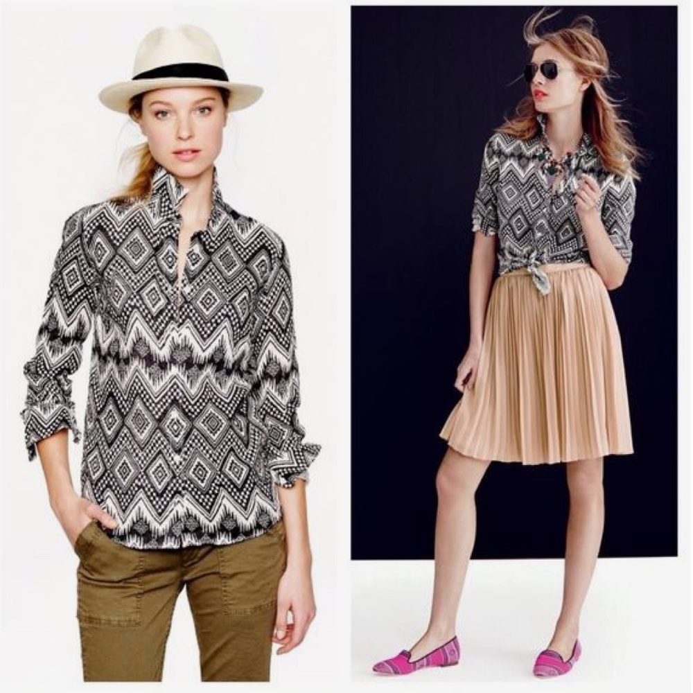 👒 J. Crew Linen Perfect Shirt Diamond iKat Print